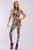 Leaf Print And Striped Side Contrast 2 Pieces Set Includes A Hooded Cropped Top With Short Sleeves And A High Waist Full Leggings
