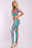 Floral Print And Striped Side Contrast 2 Pieces Set Includes A Hooded Cropped Top With Short Sleeves And A High Waist Full Leggings
