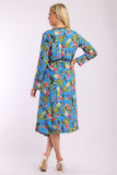 Floral Print Cardigan With Long Sleeves, Open Front, Matching Belt And Contrast Trim