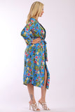 Floral Print Cardigan With Long Sleeves, Open Front, Matching Belt And Contrast Trim