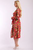 Floral Print Cardigan With Long Sleeves, Open Front, Matching Belt And Contrast Trim