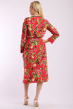 Floral Print Cardigan With Long Sleeves, Open Front, Matching Belt And Contrast Trim