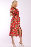 Floral Print Cardigan With Long Sleeves, Open Front, Matching Belt And Contrast Trim