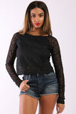 Solid Lace Top With Long Sleeves And Round Neck