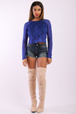 Solid Lace Top With Long Sleeves And Round Neck