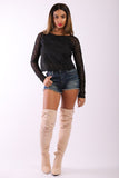 Solid Lace Top With Long Sleeves And Round Neck