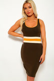 Solid, Color Block Contrast, Sleeveless, Round Neckline, Stripe Detail, And Stretchy. Followed By Fitted Wear