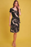 Tie-dye Print, Midi, A-line Dress In A Relaxed Fit With A V-neck, Wrapped Style, Side Waist Tie, And Short Sleeves