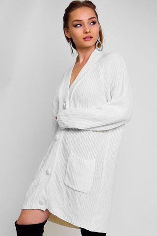 Solid, Think Knit, Button Down Cardigan With Long Sleeves And Front Pockets In A Oversize Loose Fit