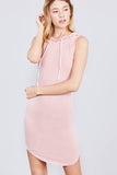 Sleeveless W/side Stripe Drawstring Hoodie Cotton Rayon Spandex Mini Dress