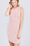 Sleeveless W/side Stripe Drawstring Hoodie Cotton Rayon Spandex Mini Dress