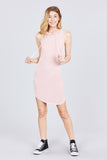 Sleeveless W/side Stripe Drawstring Hoodie Cotton Rayon Spandex Mini Dress