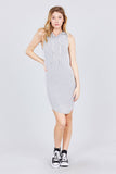 Sleeveless W/side Stripe Drawstring Hoodie Cotton Rayon Spandex Mini Dress