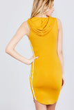 Sleeveless W/side Stripe Drawstring Hoodie Cotton Rayon Spandex Mini Dress