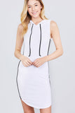 Sleeveless W/side Stripe Drawstring Hoodie Cotton Rayon Spandex Mini Dress