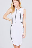 Sleeveless W/side Stripe Drawstring Hoodie Cotton Rayon Spandex Mini Dress