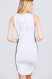 Sleeveless W/side Stripe Drawstring Hoodie Cotton Rayon Spandex Mini Dress