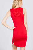 Sleeveless W/side Stripe Drawstring Hoodie Cotton Rayon Spandex Mini Dress