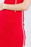 Sleeveless W/side Stripe Drawstring Hoodie Cotton Rayon Spandex Mini Dress