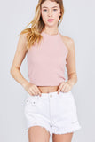 Halter Neck Cotton Spandex Rib Crop Top