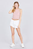 Halter Neck Cotton Spandex Rib Crop Top