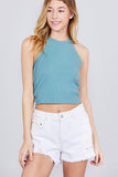 Halter Neck Cotton Spandex Rib Crop Top