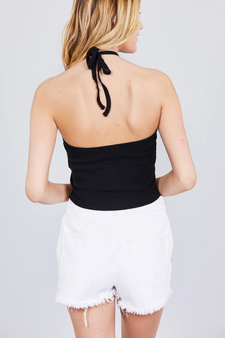Halter Neck Cotton Spandex Rib Crop Top