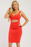 Solid Sleeveless Dress With Scoop Neck, Low Back And Front Cutout