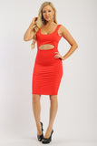 Solid Sleeveless Dress With Scoop Neck, Low Back And Front Cutout