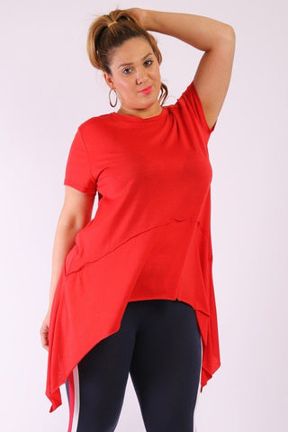 Solid Knit, Tunic Top In An Oversized Fit With A Round Neckline,short Sleeves, And Asymmetrical Hem