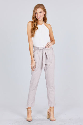 Paper Bag W/bow Tie Yarn Dye Stripe Long Pants