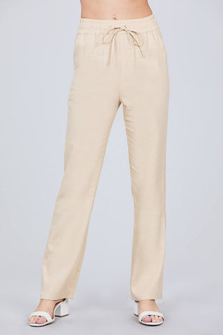 Waist Elastic W/drawstring Long Linen Pants