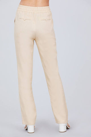 Waist Elastic W/drawstring Long Linen Pants