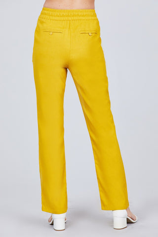 Waist Elastic W/drawstring Long Linen Pants