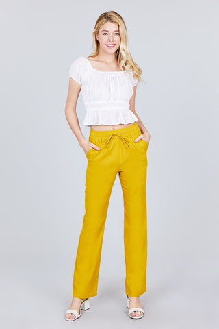 Waist Elastic W/drawstring Long Linen Pants