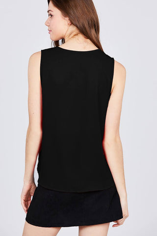 Sleeveless V-neck Woven Top