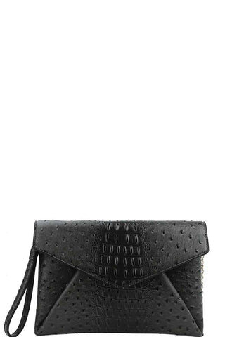 Designer Croc Texture Envelope Clutch With Chain