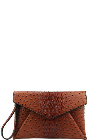 Designer Croc Texture Envelope Clutch With Chain