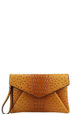 Designer Croc Texture Envelope Clutch With Chain
