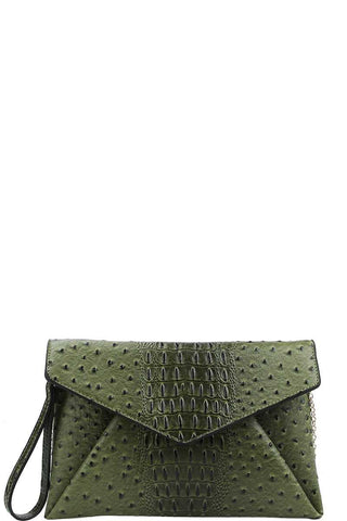 Designer Croc Texture Envelope Clutch With Chain