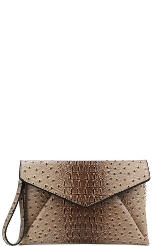 Designer Croc Texture Envelope Clutch With Chain