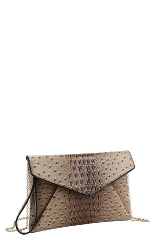 Designer Croc Texture Envelope Clutch With Chain