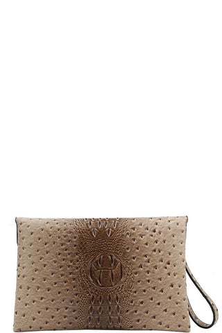 Designer Croc Texture Envelope Clutch With Chain