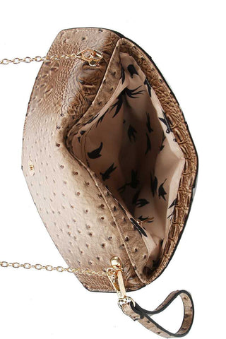Designer Croc Texture Envelope Clutch With Chain