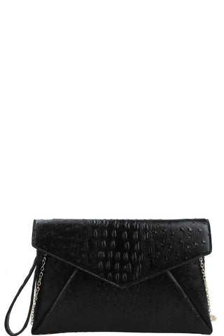 Designer Croc Texture Envelope Clutch With Chain