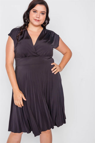 Plus Size  Pleat Accordion Fit & Flair Dress