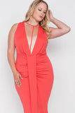 Plus Size Red Deep V-neck Strap Detail Maxi Dress