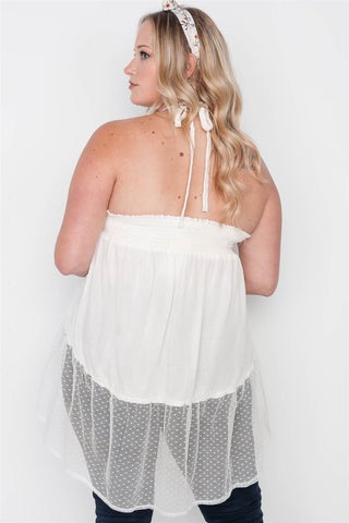 Plus Size Smocked Combo Mesh Top