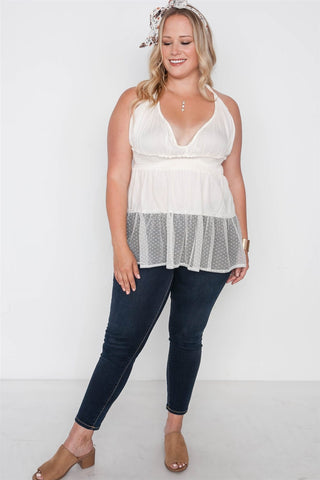 Plus Size Smocked Combo Mesh Top