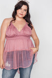 Plus Size Smocked Combo Mesh Top